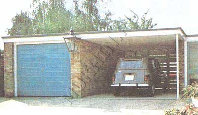 Закрытый гараж в комбинации с карпортом под общей односкатной крышей
