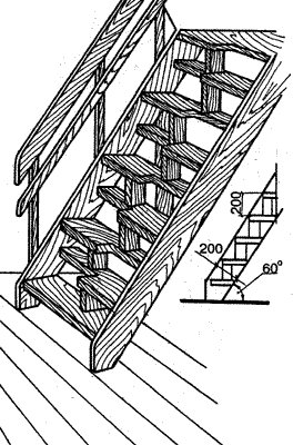 Лестница со сложной по форме ступенькой