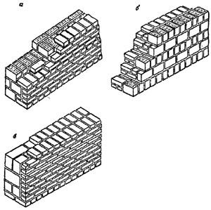 рис. 30, "Смешанная кладка", а - из керамического камня и кирпича; б - из кирпича и камня; в - из бетонных камней и кирпича