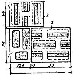 рис. 45, "Выравнивание углового блока 1 с обычным 2 и коротким блоком 3"