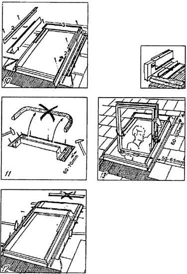рис. 170, Последовательность монтажа конструкции окна в наклонной крыше (позиции 1-13)