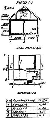 Двухкомнатный домик с мансардой (стены деревянные)