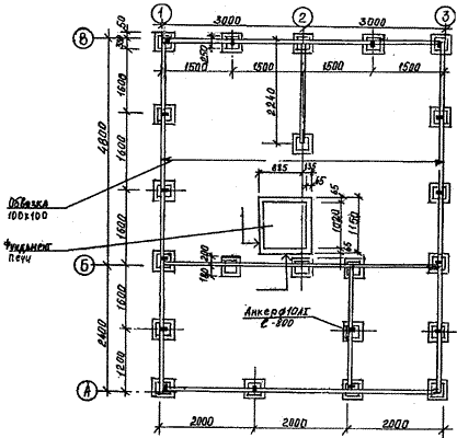 Примерный план фундамента свайного для летнего садового дома (стены деревянные)