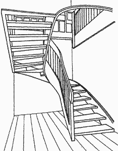 Внутренняя лестница с широкими маршами, имеющими забежные ступени