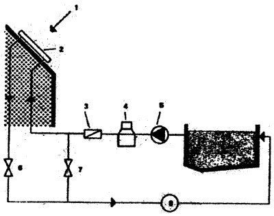 Схема комбинированного отопления открытого бассейна (солнечный коллектор/обычное отопление)
